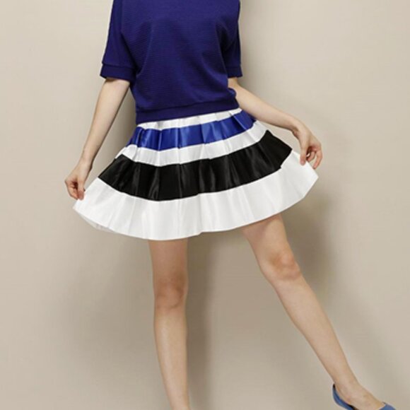NWT Blue Knitted Blouse Top and Blue White Black Stripes skater Skirt Dress Set - Picture 9 of 9
